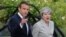 French President Emmanuel Macron escorts Britain's Prime Minister Theresa May as they arrive to speak to the press at the Elysee Palace in Paris, France, June 13, 2017.
