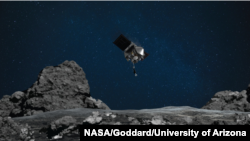 NASA’s OSIRIS-REx mission readies itself to touch the surface of asteroid Bennu. (Credits: NASA/Goddard/University of Arizona)