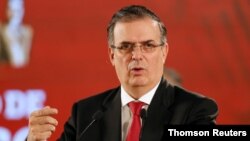 Mexico's Foreign Minister Marcelo Ebrard speaks during a news conference at the National Palace in Mexico City.