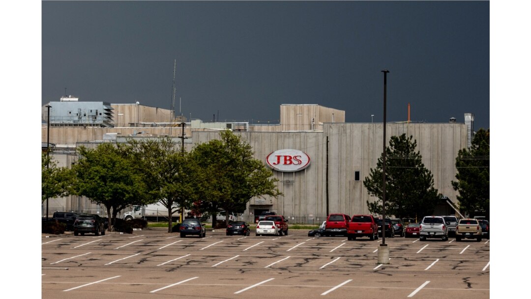 FILE - A JBS Processing Plant stands dormant after halting operations on June 1, 2021 in Greeley, Colorado. JBS facilities around the globe were impacted by a ransomware attack, forcing many of their facilities to shut down.