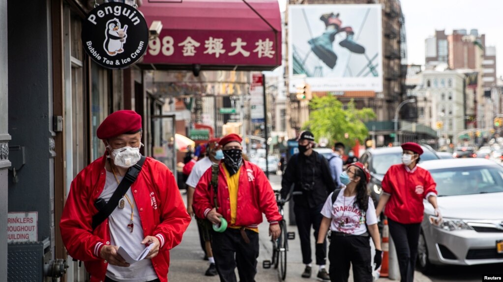 Wally Ng, a member of the Guardian Angels, patrols with other members in Chinatown during the outbreak of the coronavirus disease (COVID-19) in New York City, New York, U.S., May 16, 2020.