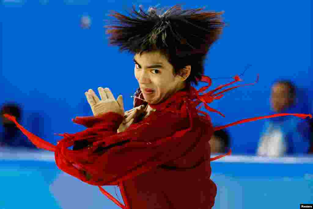 South Korea&#39;s Cha Jun-hwan performs during the men single skating free skating of the Asian Winter Games in Harbin, China.