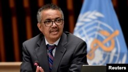 El director general Tedros Adhanom Ghebreyesus durante una rueda de prensa en la sede de la OMS, en Ginebra, el 3 de julio de 2020.