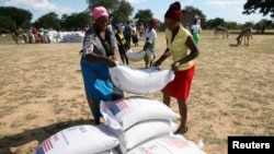 FILE: Villagers queue to collect their monthly food aid ration of cereals at a school in drought-hit Masvingo, Zimbabwe, June 2, 2016. 