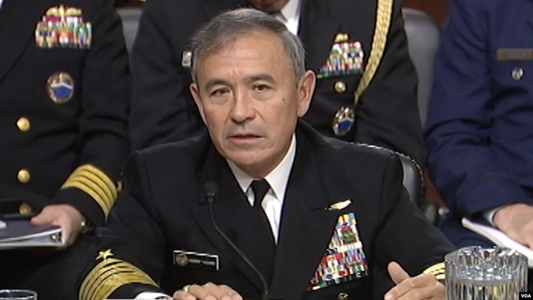 Chỉ huy Bộ tư lệnh Thái Bình Dương Mỹ, Đô đốc Harry Harris, trong cuộc điều trần tại Ủy ban Quân vụ Thượng viên Mỹ, ngày 23/2/2016.