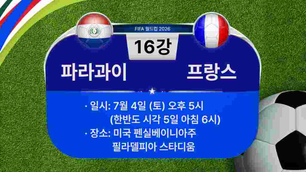 [2026 북중미 월드컵] 16강 경기 일정: 파라과이-프랑스