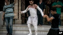 This Syrian man suffered major burns in an air strike in Idlib province last September. 