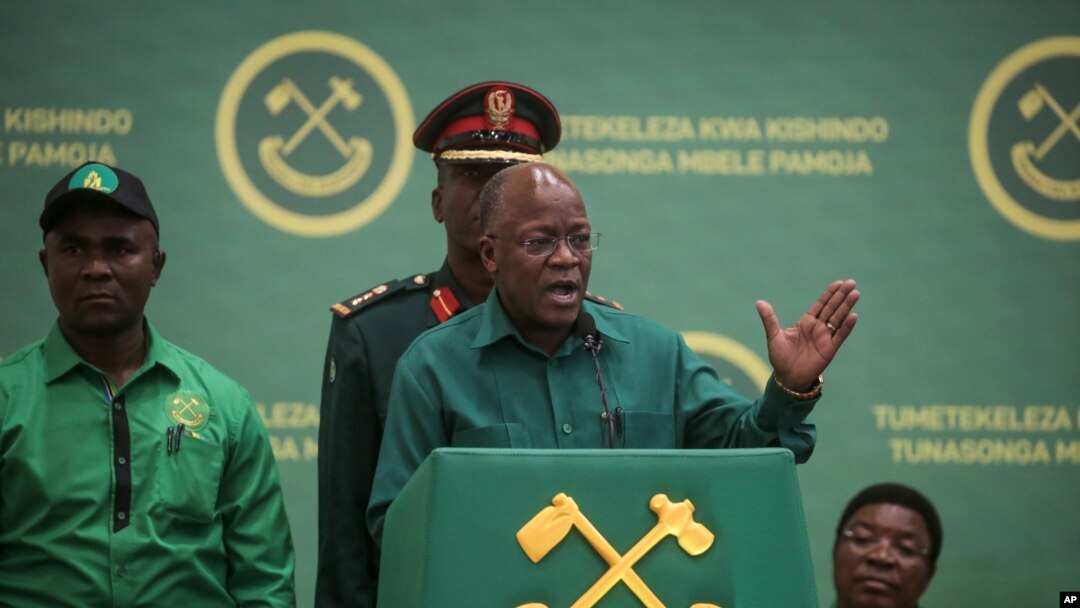 President John Magufuli speaks at the national congress of his ruling Chama cha Mapinduzi (CCM) party in Dodoma, Tanzania, July 11, 2020. 
