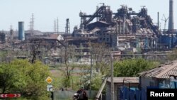 A view shows a plant of Azovstal Iron and Steel Works in Mariupol