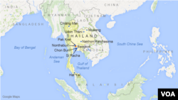 Thailand, featuring the cities of Bangkok, Mueang, Nonthaburi, Udon Thani, Chon Buri, Nakhon Ratchasima, Chiang Mai, Hat Yai, Pak Kret, and Si Racha