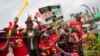 Supporters of President Uluru Kenyatta celebrate in anticipation of the announcement of the presidential election's final results, Aug. 11, 2017.