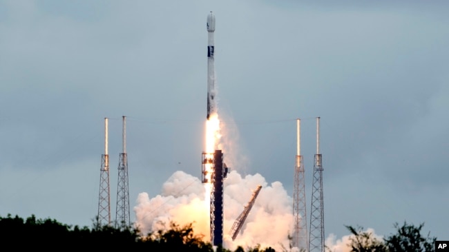 A SpaceX Falcon 9 rocket lifts off from the Cape Canaveral Space Force Station, Monday, Oct. 7, 2024 at Cape Canaveral, Fla., carrying a European spacecraft to an asteroid. (AP Photo/John Raoux)