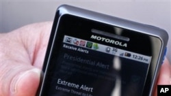 A cell phone enabled to receive emergency notifications, is shown May 10, 2011 in New York.