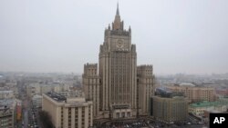 FILE - View of the Russian Foreign Ministry building in Moscow, Russia, March 1, 2015.