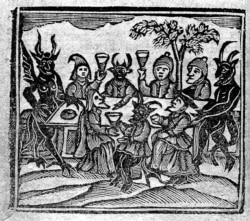 Woodcut from "History of Witches," Collected by W.P. from Bishops Hall, Morton, Sir Matthew Hale, etc., 1720. For Puritans, the Devil was a real presence.