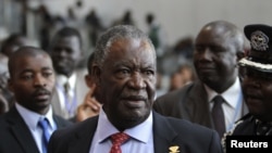 Zambia's President Michael Sata speaks to journalists at the 18th African Union (AU) summit in Ethiopia's capital Addis Ababa, January 30, 2012.