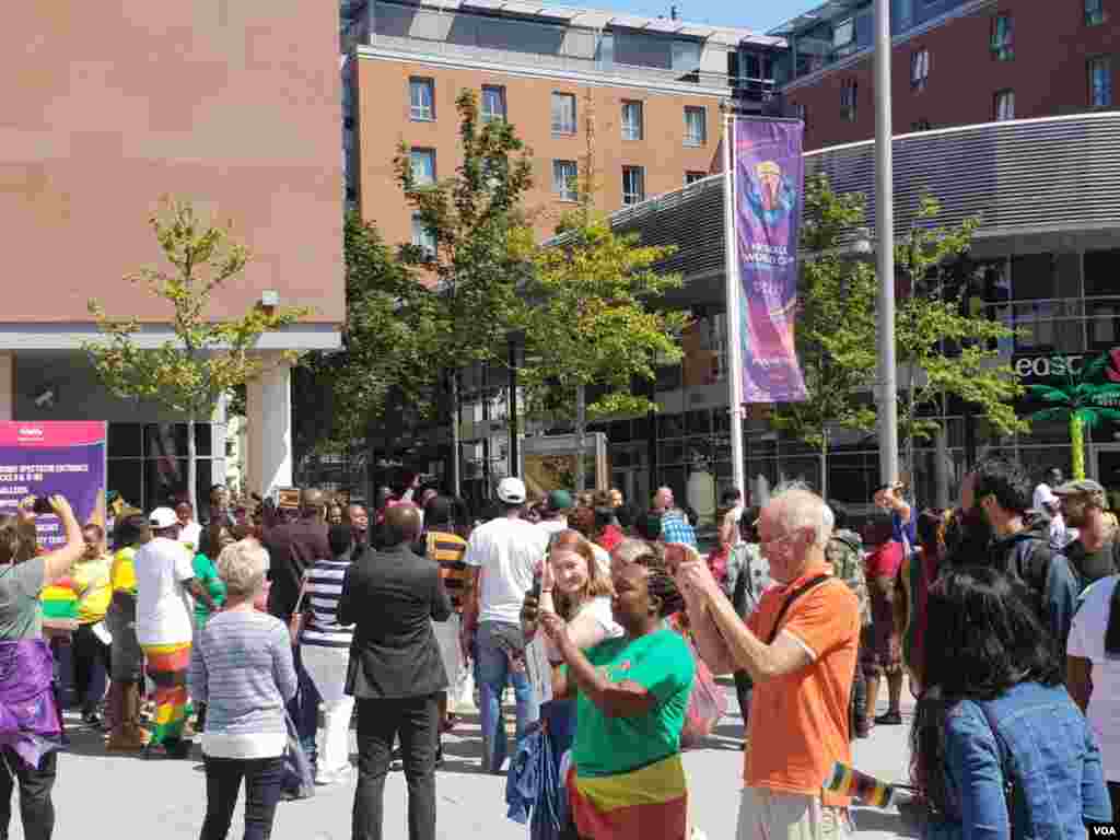 Netball fans gathered at the venue of the games in Liverpool, UK