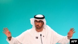 FILE - COP28 president Sultan Ahmed Al Jaber speaks during a press conference at the United Nations climate summit in Dubai on December 4, 2023.