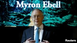 Myron Ebell, who leads U.S. President Donald Trump's Environmental Protection Agency's transition team, holds a speech at the Solvay library in Brussels, Belgium. Feb. 1, 2017. 