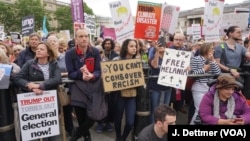 Thousands of anti-Trump protesters gathered in London’s Trafalgar Square ahead of a march down Whitehall to within shouting distance of the U.S. president as he held talks with Theresa May, Britain’s outgoing prime minister, in London, June 4, 2019.