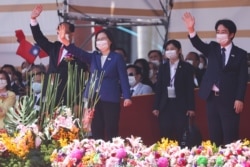 台灣總統蔡英文在台北出席雙十國慶慶祝儀式。(2021年10月10日)