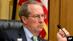 FILE - House Judiciary Committee Chairman Rep. Bob Goodlatte, R-Va., listens to testimony on Capitol Hill in Washington. 