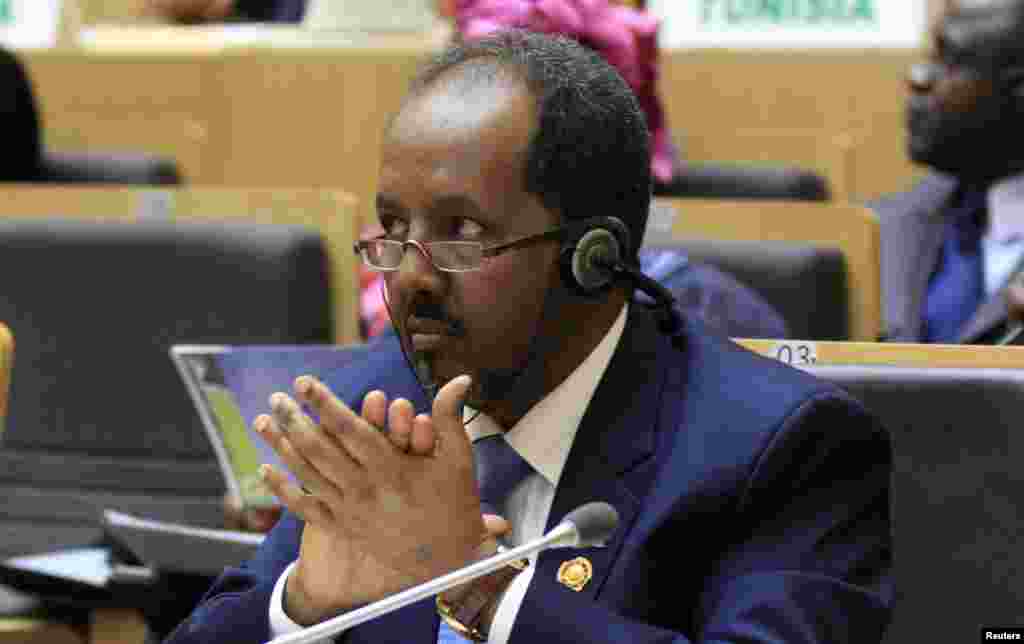 O Presidente da Somália, Hassan Sheikh Mohamud, na 22ª Sessão Ordinária da Cimeira da União Africana em Adis Abeba, Jan. 30, 2014.