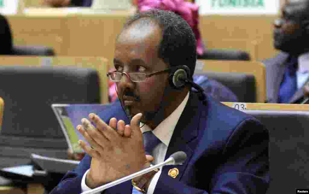 O Presidente da Somália, Hassan Sheikh Mohamud, na 22&ordf; Sessão Ordinária da Cimeira da União Africana em Adis Abeba, Jan. 30, 2014.