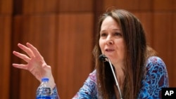 FILE - Jen Easterly, director of the Department of Homeland Security's Cybersecurity and Infrastructure Security Agency, speaks at a meeting in Washington, Feb. 16, 2023.