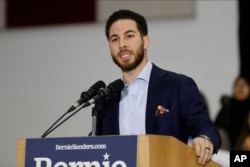 FILE - Rep. Abdullah Hammoud, D-Dearborn, now mayor of Dearborn, speaks during a campaign rally for presidential candidate Sen. Bernie Sanders, I-Vt., in Dearborn, Mich., March 7, 2020.