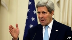 U.S. Secretary of State John Kerry speaks during a news conference in Athens, Friday, Dec. 4, 2015. 