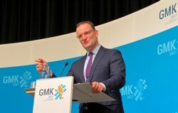 German Health Minister Jens Spahn addresses a news conference after a meeting of German state health ministers in Lindau, Germany, November 5, 2021.