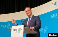 German Health Minister Jens Spahn addresses a news conference after a meeting of German state health ministers in Lindau, Germany, November 5, 2021.