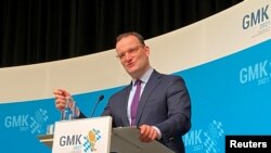 German Health Minister Jens Spahn addresses a news conference after a meeting of German state health ministers in Lindau, Germany, November 5, 2021.