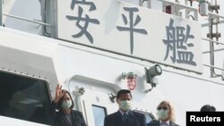 台灣總統蔡英文在高雄出席安平級巡防艦下水儀式。（2020年12月11日）