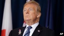 El presidente de EE.UU., Donald Trump, participa en los actos conmemorativos en recuerdo del vuelo 93 en Shanksville, Pensilvania, el martes, 11 de septiembre de 2018.