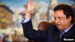 FILE - Billionaire Binod Chaudhary, pictured in a Reuters interview in 2013, said the immense losses his country suffered in the April 25 earthquake have left Nepal facing "perhaps one of the most challenging times ever" in its history.