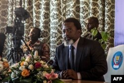 Le président de la République démocratique du Congo, Joseph Kabila, tient une conférence de presse à Kinshasa, le 26 janvier 2018.