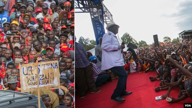 Raila na Uhuru wakati wa mikutano yao ya kampeni za mwisho.