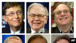 Parmi les 400 personnes les plus riches du monde selon Forbes, de gauche à droite, Bill Gates, Warren Buffett, Paul Allen, Robson Walton, Carlos Slim Helu et Lawrence Ellison (Archives))