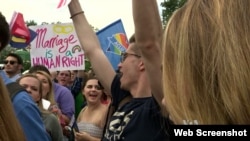 Hundreds celebrate after the landmark Supreme Court decision settled a major battle over the rights of sexual minorities.