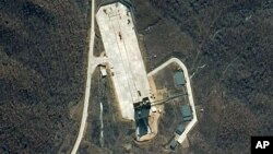 Satellite image provided by DigitalGlobe shows the Tongch'ang-ni Launch Facility on North Korea's northwest coast, April 6, 2012.