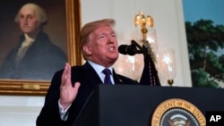 Donald Trump annonce le début des bombardements sur la Syrie depuis la Maison Blanche, Washington, le 13 avril 2018 