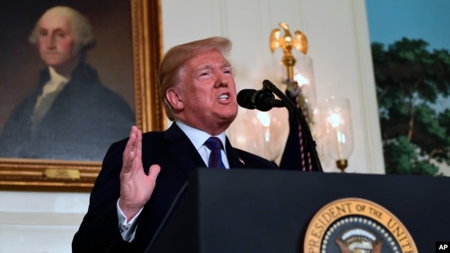 El presidente Donald Trump habló en la Casa Blanca el viernes, 13 de abril, de 2018, sobre la respuesta de EE.UU. al ataque con armas químicas perpetrado por Siria el 7 de abril.