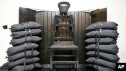 FILE - The firing squad execution chamber at the Utah State Prison in Draper, Utah.