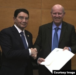 Alain St. Ange with outgoing UNWTO secretary general Taleb Rifai.