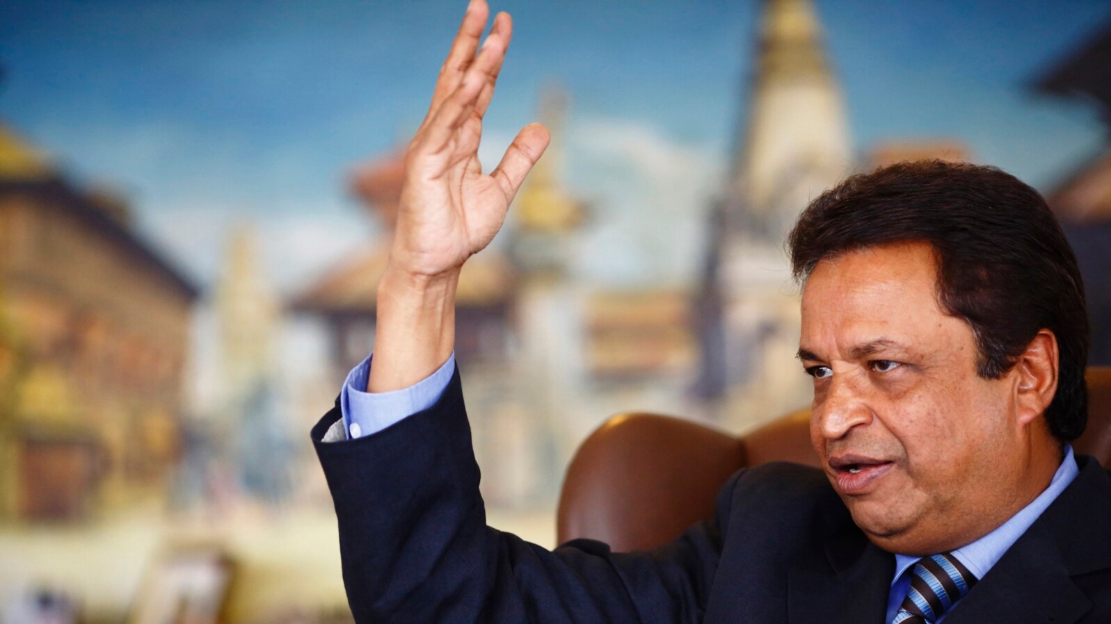 FILE - Billionaire Binod Chaudhary, pictured in a Reuters interview in 2013, said the immense losses his country suffered in the April 25 earthquake have left Nepal facing "perhaps one of the most challenging times ever" in its history.
