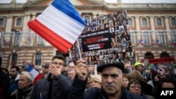 FILE — Protesters gather during a demonstration against anti-Semitism at the Place du Capitole in Toulouse, south-western France, on November 12, 2023. 