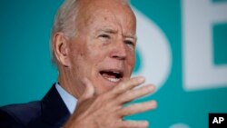 El exvicepresidente Joe Biden, candidato presidencial demócrata, habla en Las Vegas, Nevada, durante un foro del sindicato de empleados públicos. Sábado 3 de agosto de 2019. (AP Photo/John Locher) 