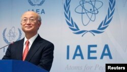 Kepala IAEA, Yukiya Amano memberikan keterangan kepada media setelah pertemuan IAEA di Wina, Austria (foto: dok).